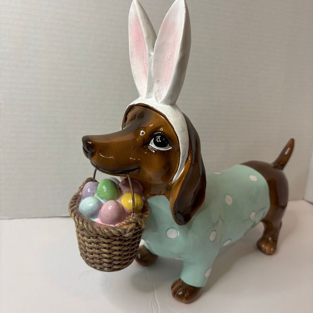 Easter Resin Dachshund with Bunny Ears & Basket of Eggs Sweater